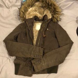 Abercrombie brown fur lined coat